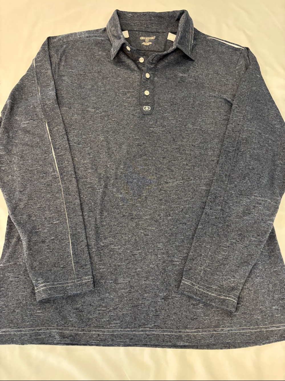 Ogio Men’s collared Long Sleeve Heathered Blue Polo shirt - large